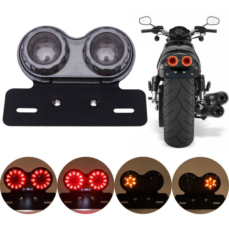 JMTBNO Motorrad LED Rücklichter Integrierte Bremslicht & Blinker Kontrollleuchte 40 LED Rückleuchte mit Kennzeichenhalter (schwarze Linse) von JMTBNO