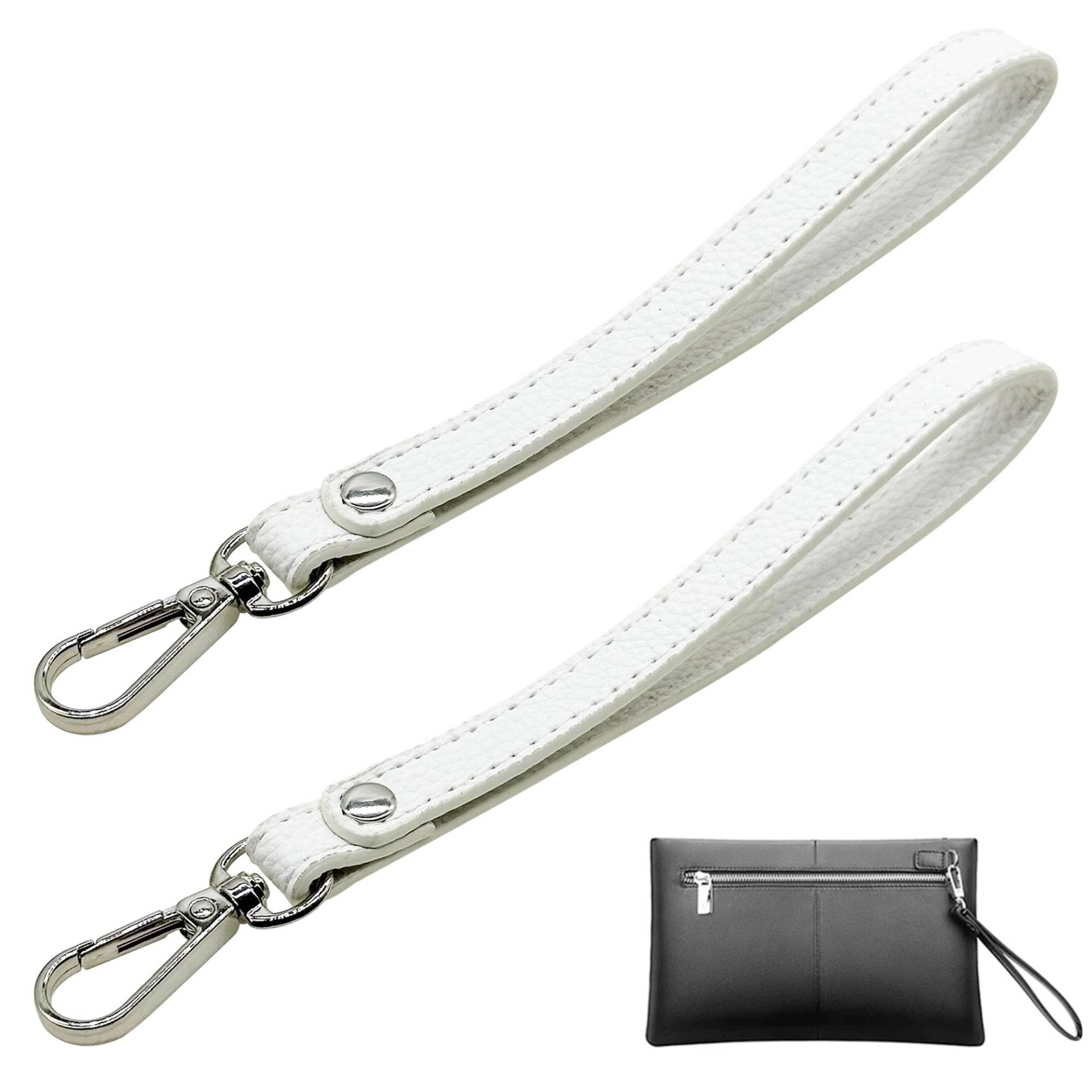 JMZLLRX 2 Stück Handgelenkschlaufe aus Leder, 20cm Lang Leder Handschlaufe Ersatz für Clutch Geldbörse Schlüssel, Schlüsselanhänger Tasche DIY (Silber Weiß) von JMZLLRX