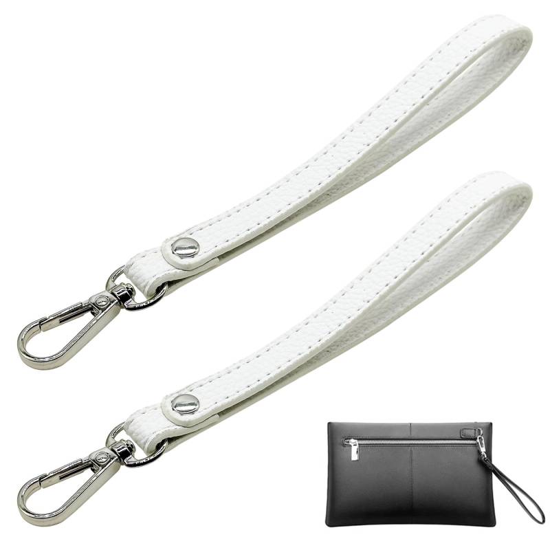 JMZLLRX 2 Stück Handgelenkschlaufe aus Leder, 20cm Lang Leder Handschlaufe Ersatz für Clutch Geldbörse Schlüssel, Schlüsselanhänger Tasche DIY (Silber Weiß) von JMZLLRX