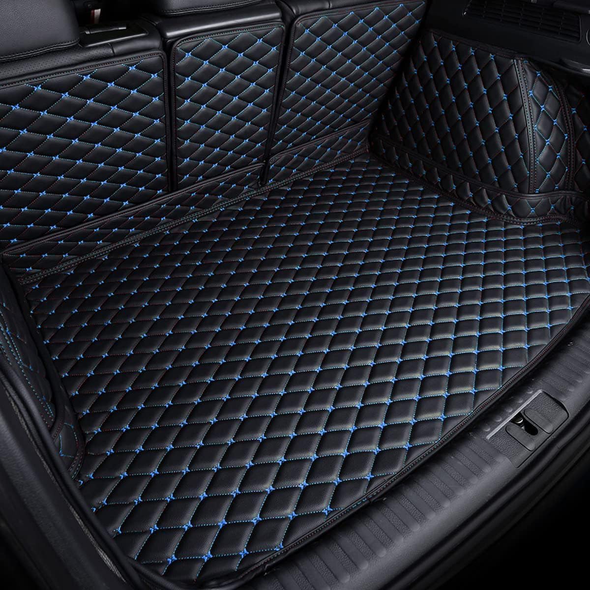 Auto Leder Kofferraummatte für Porsche Cayenne 2010-2017(Has Slide at The Bottom),Vollabdeckung Wasserdicht Kratzfest Antirutsch Schutzmatte,Langlebiges Kofferraumwanne Zubehör,F/Blackblue von JNLIFT