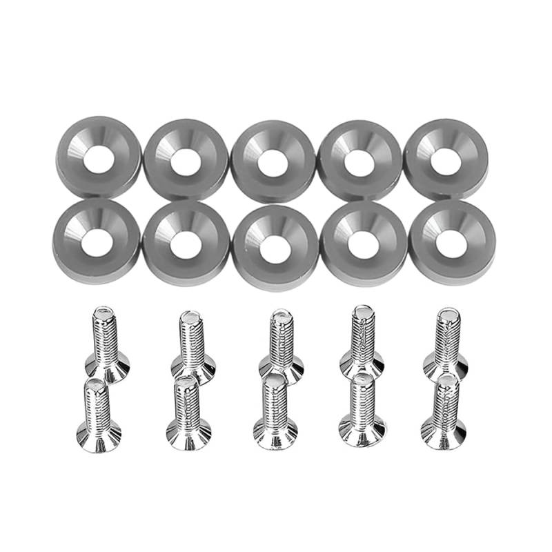 JNNJ 10 PCS M6 Kotflügelscheibe Motorraum Dress up Kit, Universal Eloxierte Aluminium Unterlegscheiben, Aluminium Kotflügel Stoßstange Scheibe Schraube(Silber) von JNNJ