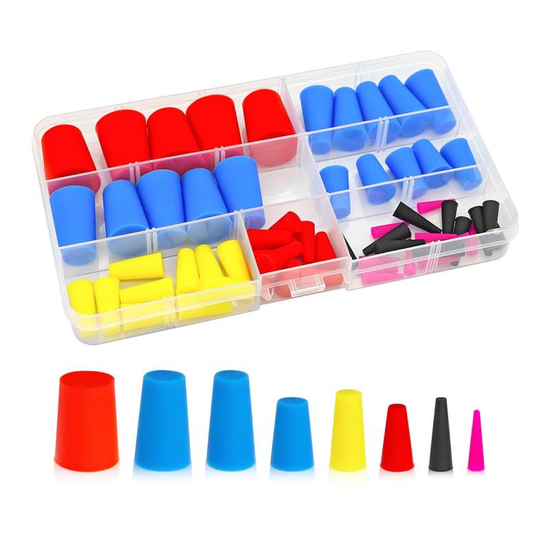 JNNJ 100 Stück Silikongummi Kegelstopfen Sortiment Kit, Hochtemperatur-Silikongummi-Sortiment Mit Konischen Stopfen, Gummistopfen Konisch Zum Strahlen, Lackieren von JNNJ