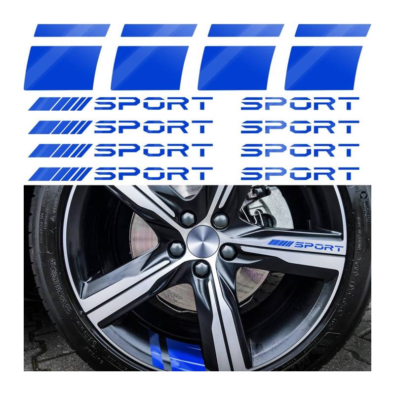 JNNJ 12PCS Reifen-Sport-Logo-Emblem-Streifen, Auto Reifen Buchstaben Gummi Aufkleber, Reflektierende Aufkleber für Autofelgen, Reifen Felge Sicherheit Zubehör(Blau) von JNNJ