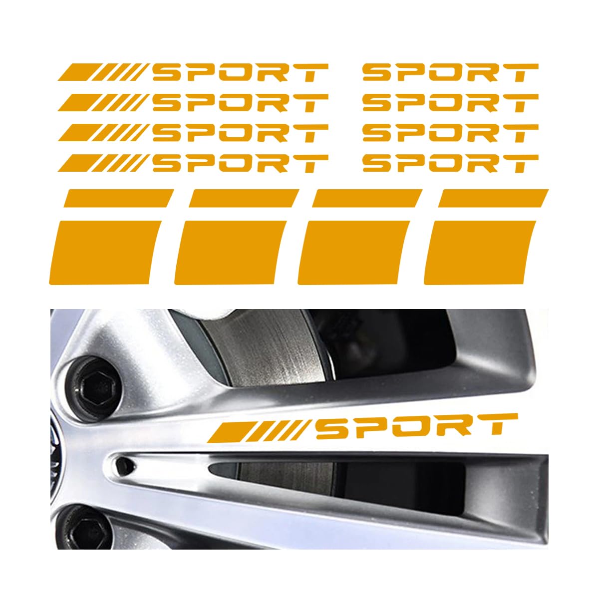 JNNJ 12PCS Reifen-Sport-Logo-Emblem-Streifen, Auto Reifen Buchstaben Gummi Aufkleber, Reflektierende Aufkleber für Autofelgen, Reifen Felge Sicherheit Zubehör(Gelb) von JNNJ