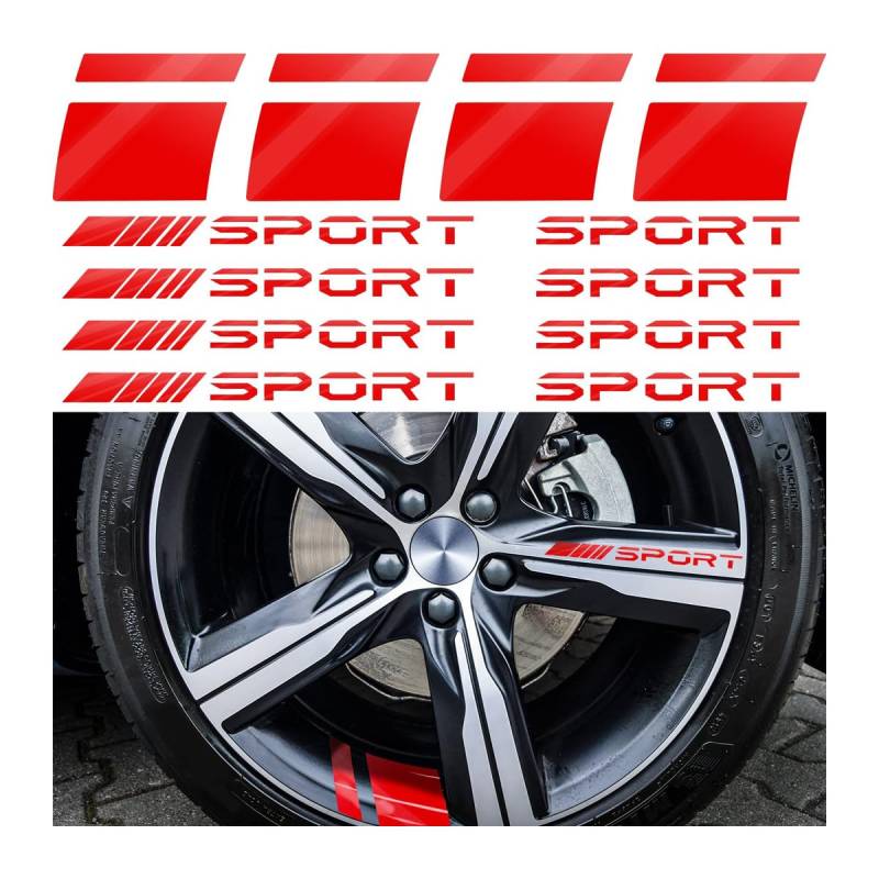 JNNJ 12PCS Reifen-Sport-Logo-Emblem-Streifen, Auto Reifen Buchstaben Gummi Aufkleber, Reflektierende Aufkleber für Autofelgen, Reifen Felge Sicherheit Zubehör(Rot) von JNNJ
