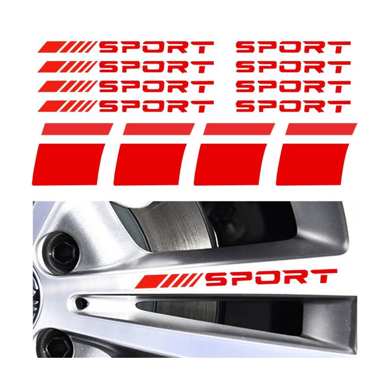 JNNJ 12PCS Reifen-Sport-Logo-Emblem-Streifen, Auto Reifen Buchstaben Gummi Aufkleber, Reflektierende Aufkleber für Autofelgen, Reifen Felge Sicherheit Zubehör(Rot) von JNNJ