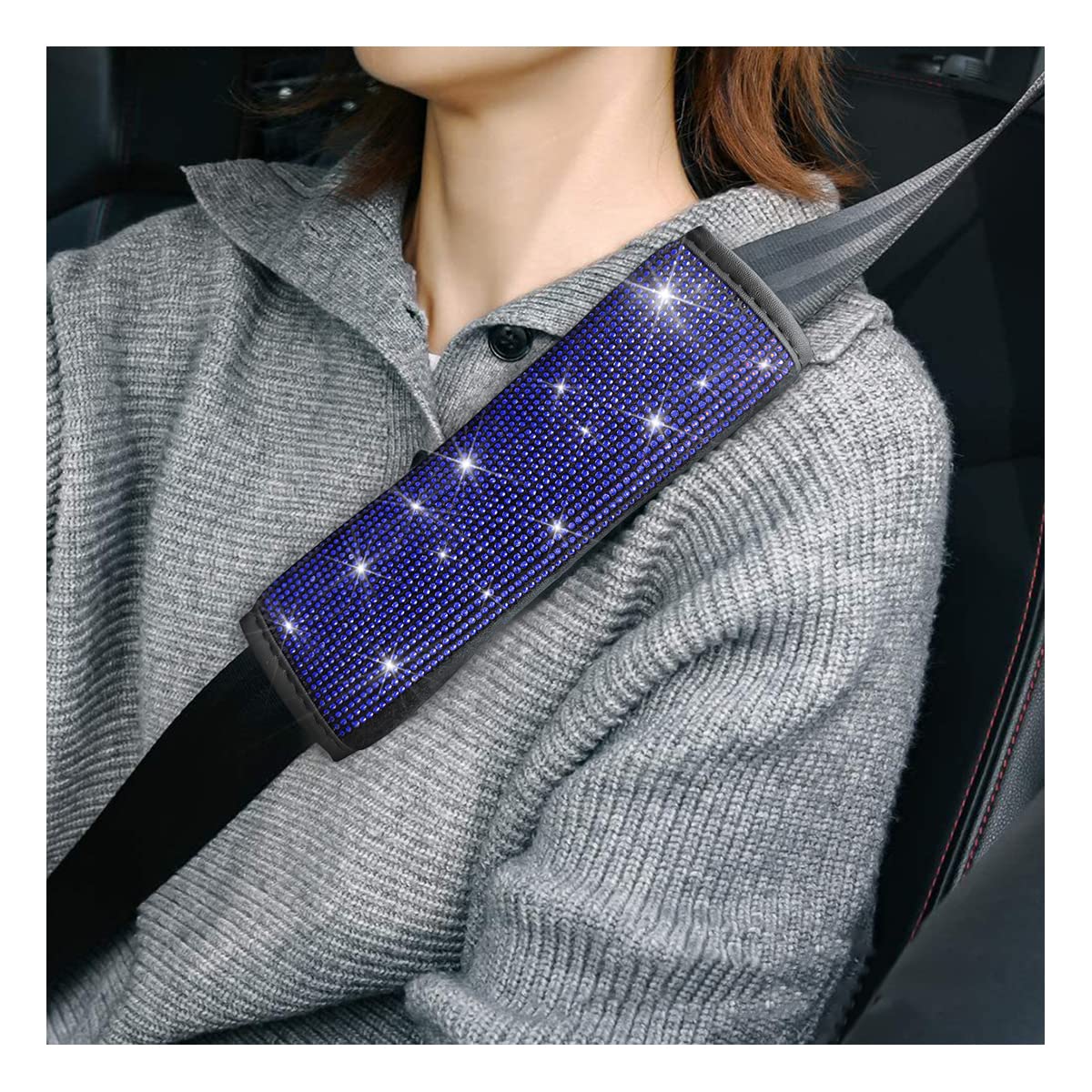 JNNJ 2 Bling Bling Auto Schultergurt Pad, Strass Auto Sicherheitsgurt, Auto Gurtpolster Schutz, Auto Innendekoration Geeignet für alle Fahrzeuge, SUV(Blau) von JNNJ