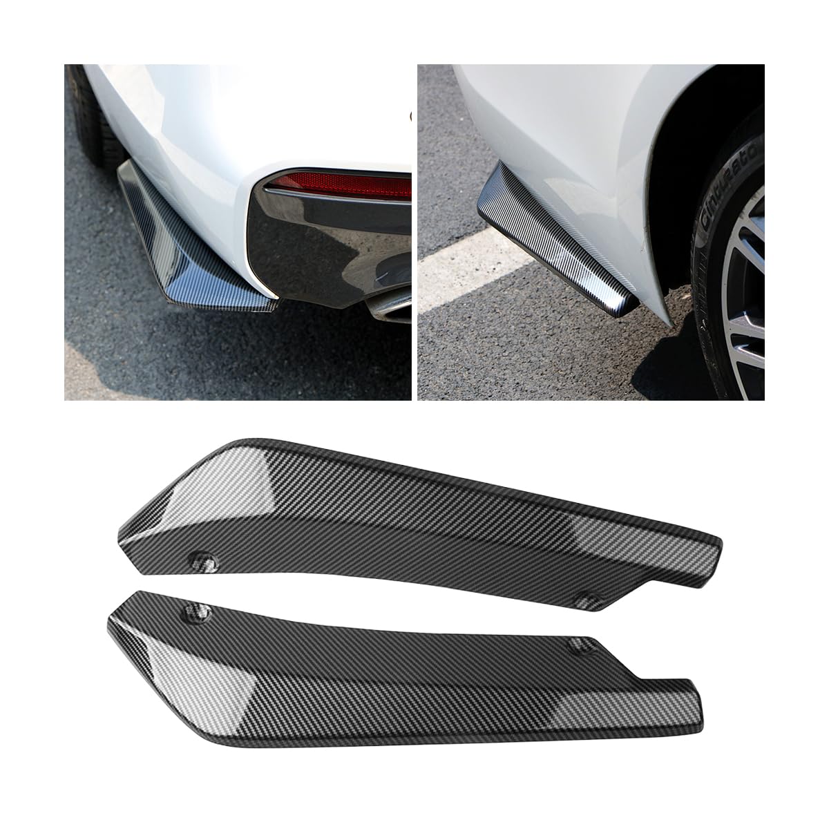 JNNJ 2 Stück Auto Heckschürze Spoiler Stoßstange Abdeckung Splitter, Auto Heckspoiler Auto Heckstoßstange Lip Spoiler, Wrap Angle Spoiler Mit 6 Schrauben(Kohlefaser) von JNNJ