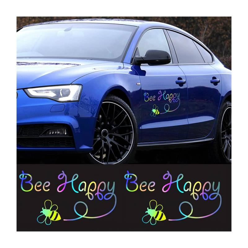 JNNJ 2 Stück Biene Happy Bumblebee Fun Fenster Autoaufkleber Vinyl Aufkleber, Auto Aufkleber, Aufkleber für Autofenster, Niedlich Lustig Schriftzug Aufklebers(Bunt) von JNNJ