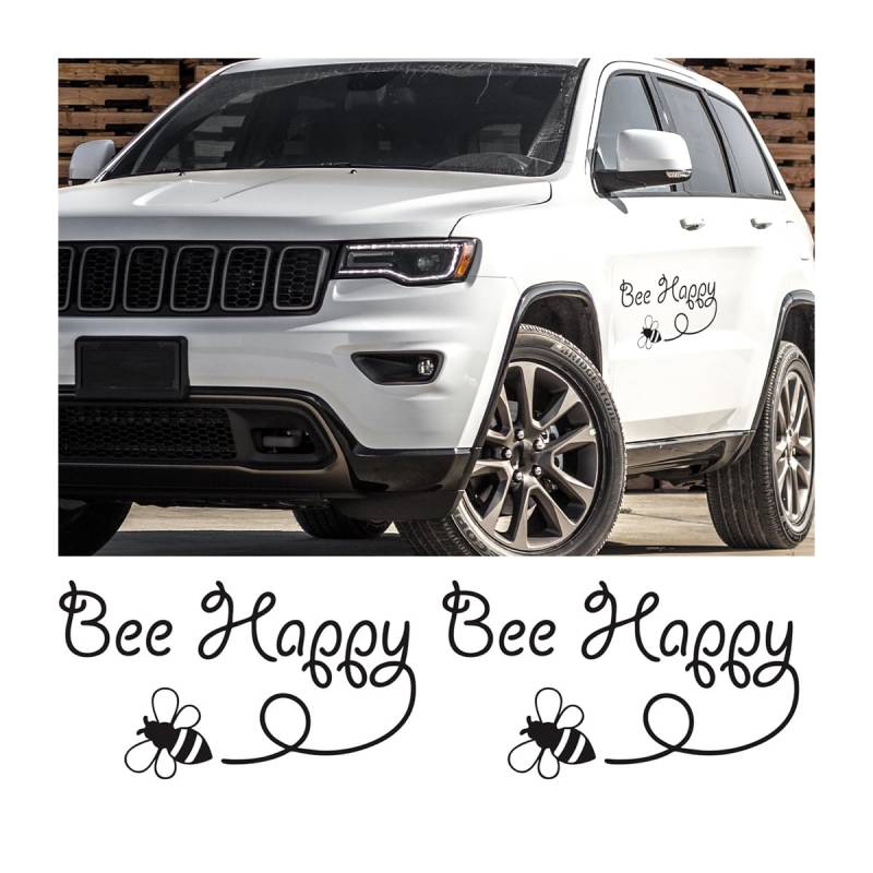JNNJ 2 Stück Biene Happy Bumblebee Fun Fenster Autoaufkleber Vinyl Aufkleber, Auto Aufkleber, Aufkleber für Autofenster, Niedlich Lustig Schriftzug Aufklebers(Schwarz) von JNNJ