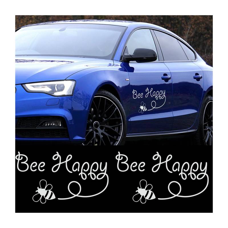 JNNJ 2 Stück Biene Happy Bumblebee Fun Fenster Autoaufkleber Vinyl Aufkleber, Auto Aufkleber, Aufkleber für Autofenster, Niedlich Lustig Schriftzug Aufklebers(Weiß) von JNNJ