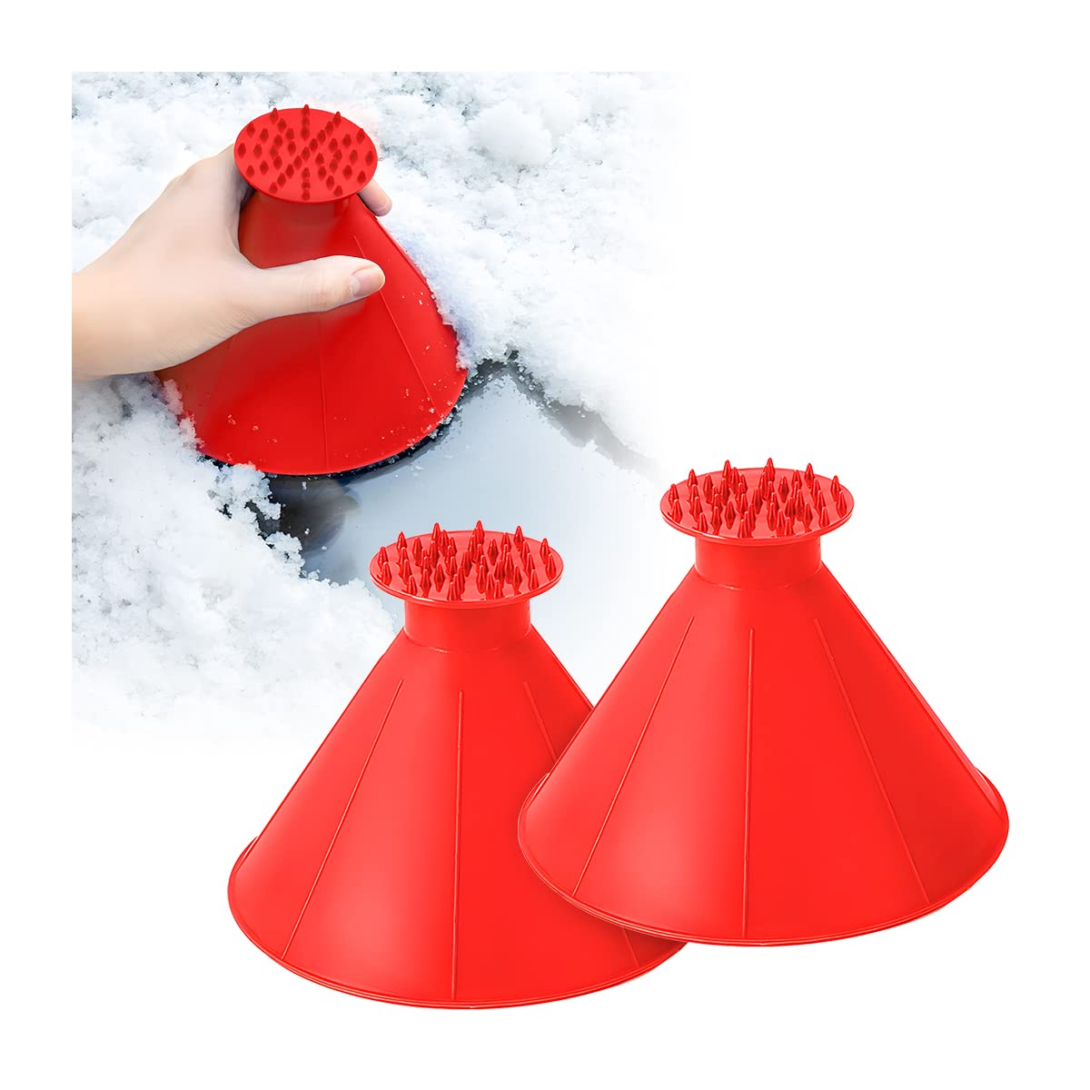JNNJ 2 Stück Runder Eiskratzer, Windschutzscheiben-Schnee-Entferner, Auto-Fensterglas-Reinigungswerkzeug, Kegel-Enteisungs-Werkzeug, Für die Schneeräumung(Rot) von JNNJ