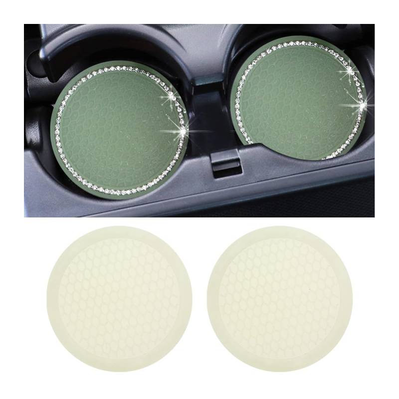JNNJ 2 Stück Universal Auto Getränkehalter Untersetzer, Auto Fluoreszierendes Untersetzer, Tassenhalter Untersetzer Hohe Temperaturbeständigkeit(Weiß ohne Diamanten) von JNNJ
