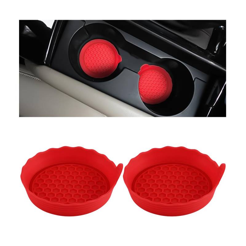 JNNJ 2 Stück Universal Auto Getränkehalter Untersetzer, Auto Tassenhalter Silikon Untersetzer Anti-Rutsch, Hohe Temperaturbeständigkeit Tassenhalter für Auto(Rot) von JNNJ