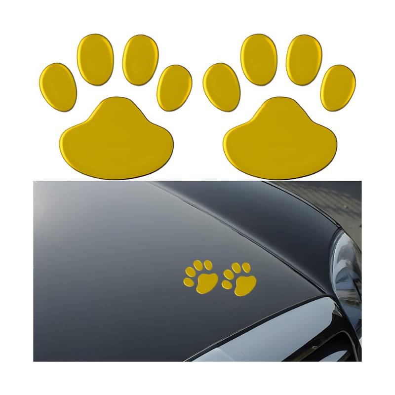 JNNJ 2 Stücke 3D Chrom Hund Pfote Fußabdruck Auto Aufkleber, Autozubehör Pfotenabdruck Auto Emblem Aufkleber Dekoration Abzeichen, 3D Chrom Hundepfote Footprint Aufkleber Universal(Gold) von JNNJ