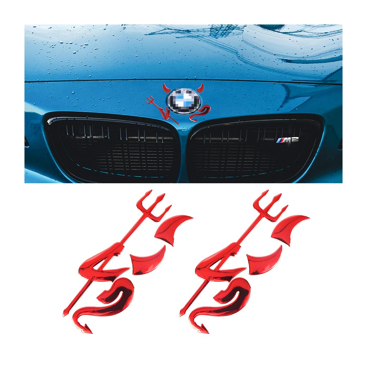 JNNJ 2 Stücke Devil Emblem Autoaufkleber, Auto Teufelchen Dämon 3D Wasserdichter Aufkleber, Auto Autoschmuck Teufel Teufel, Für Auto LKW Motorrad Notebook(Rot) von JNNJ