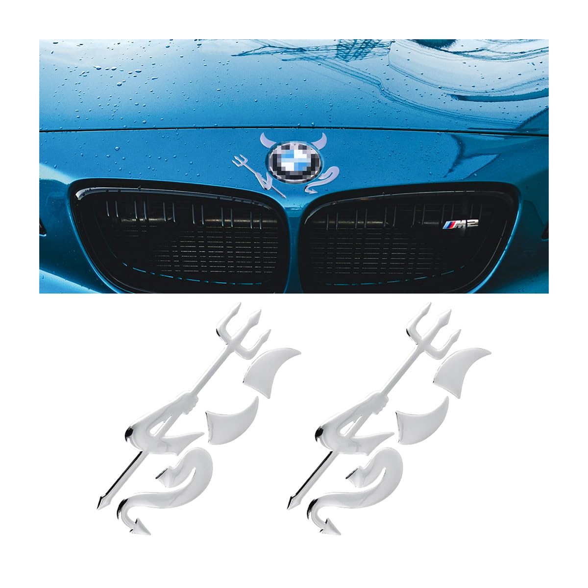 JNNJ 2 Stücke Devil Emblem Autoaufkleber, Auto Teufelchen Dämon 3D Wasserdichter Aufkleber, Auto Autoschmuck Teufel Teufel, Für Auto LKW Motorrad Notebook(Silber) von JNNJ