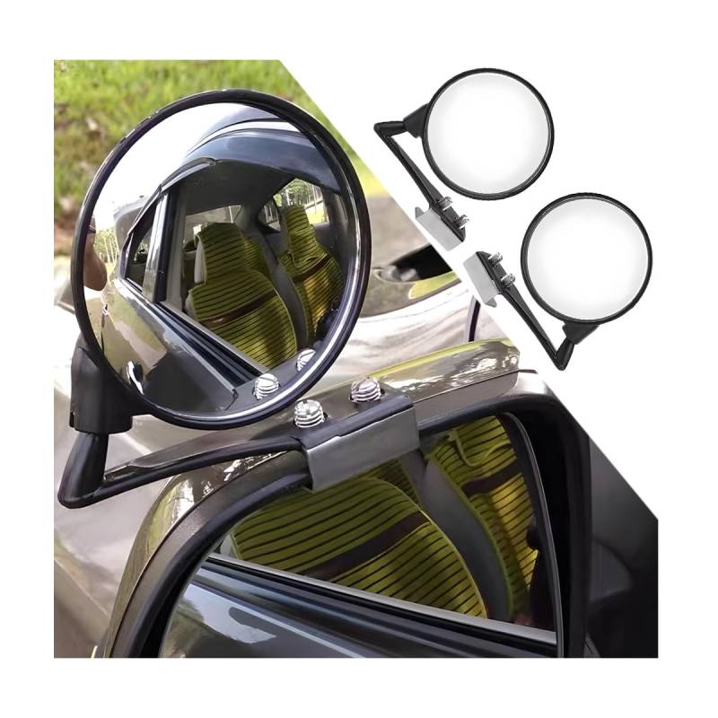 JNNJ 2 Stücke Einstellbare Auto Vorderrad Toter Winkel Spiegel, Verstellbar Auto Vorderrad Toter Winkel Spiegel, Verstellbarer Konvexer Seitenspiegel Glas, 360° Weitwinkel-Rückspiegel Für Das Auto von JNNJ
