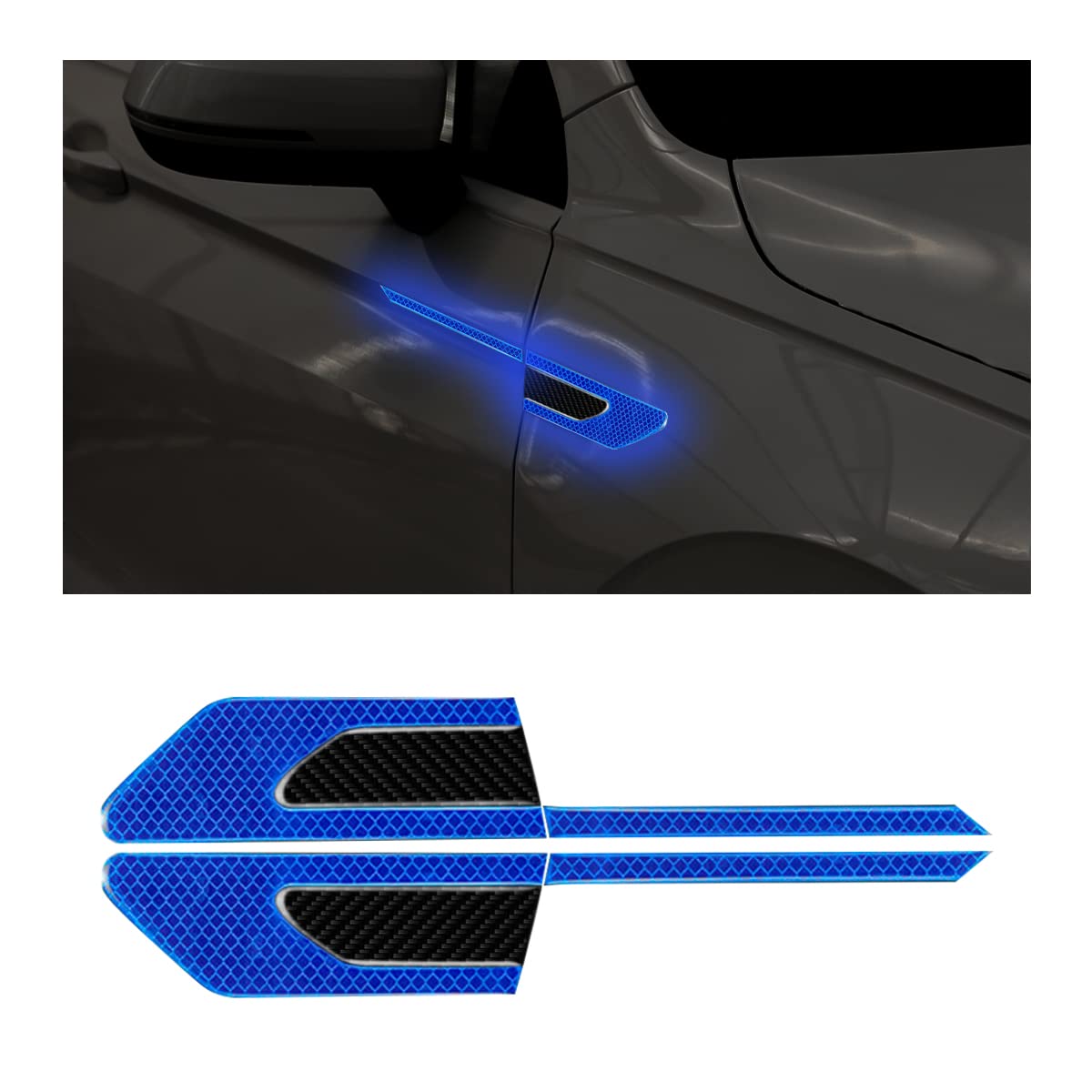 JNNJ 2PCS Kohlefaser Auto Reflektierende Aufkleber, 3D Hohe Intensität Nachtsicht Aufkleber, Reflektierende Auto-Kotflügel-Streifen, Sicherheitswarnung für Auto(Blau) von JNNJ