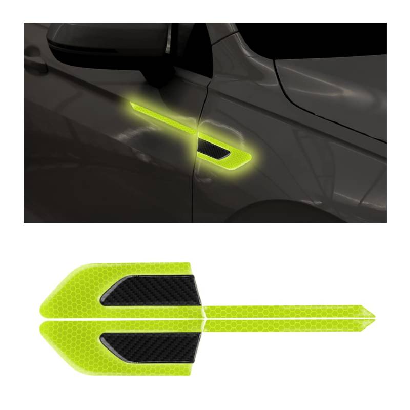 JNNJ 2PCS Kohlefaser Auto Reflektierende Aufkleber, 3D Hohe Intensität Nachtsicht Aufkleber, Reflektierende Auto-Kotflügel-Streifen, Sicherheitswarnung für Auto(Gelbgrün) von JNNJ