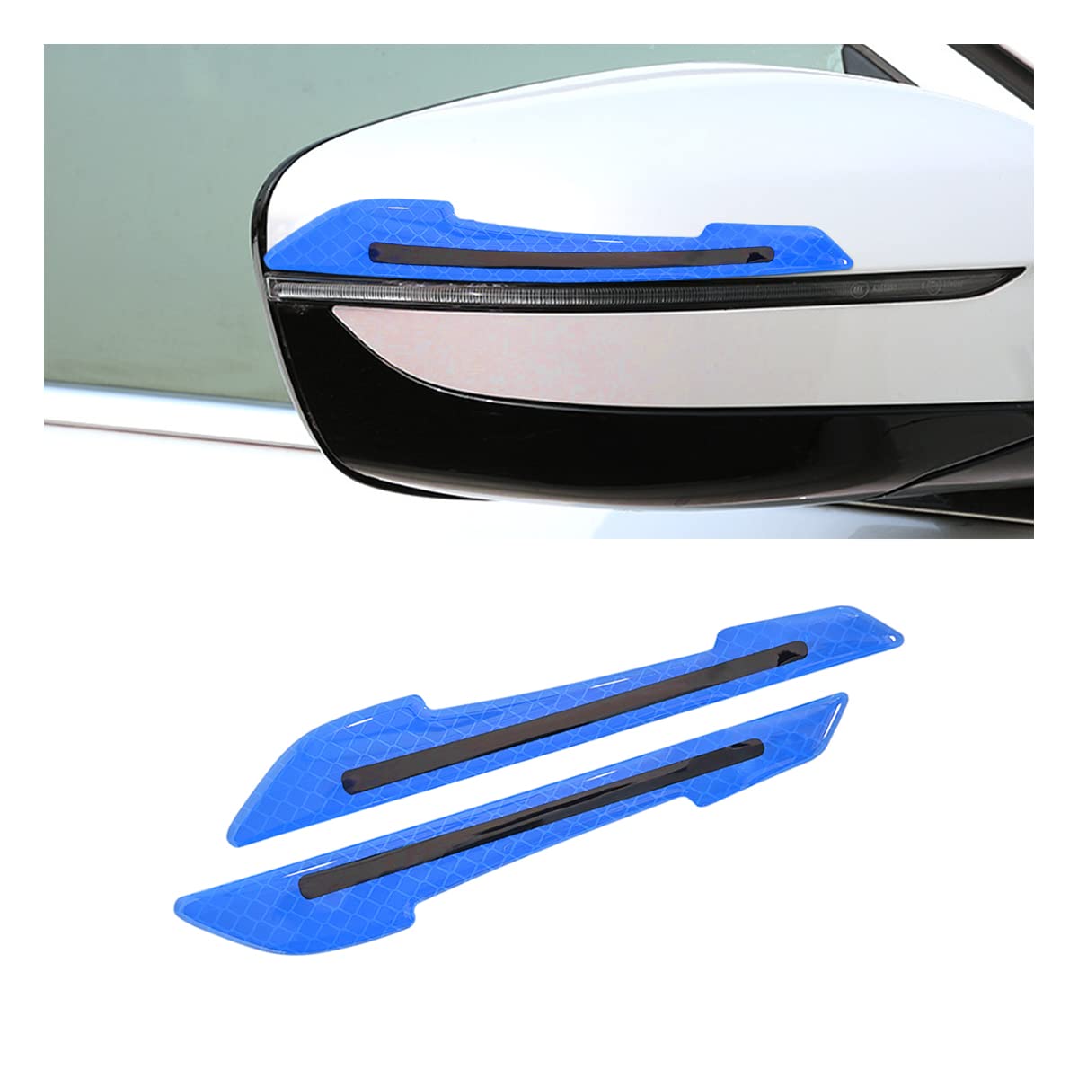JNNJ 2PCS Reflektierender Aufkleber für Autospiegel, Seitenstreifen Spiegel, Zierstreifen für Den Rückspiegel, Reflektor Warnaufkleber Universal für Auto(Blau) von JNNJ