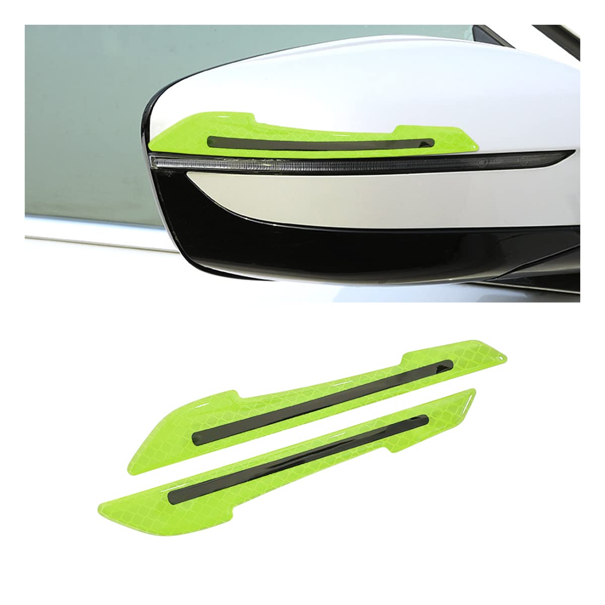 JNNJ 2PCS Reflektierender Aufkleber für Autospiegel, Seitenstreifen Spiegel, Zierstreifen für Den Rückspiegel, Reflektor Warnaufkleber Universal für Auto(Grün) von JNNJ