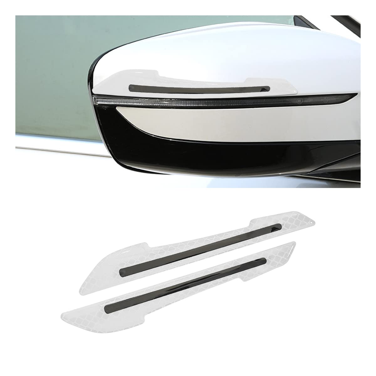 JNNJ 2PCS Reflektierender Aufkleber für Autospiegel, Seitenstreifen Spiegel, Zierstreifen für Den Rückspiegel, Reflektor Warnaufkleber Universal für Auto(Weiß) von JNNJ