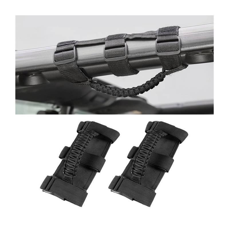 JNNJ 2Pcs Auto Haltegriffe, Paracord Haltegriffe für Überrollbügel mit 3 Gurten, Überrollbügel Haltegriffe Griff Stark Langlebig, Rücksitz-Haltegriffe für Die Meisten Autos(Schwarz) von JNNJ