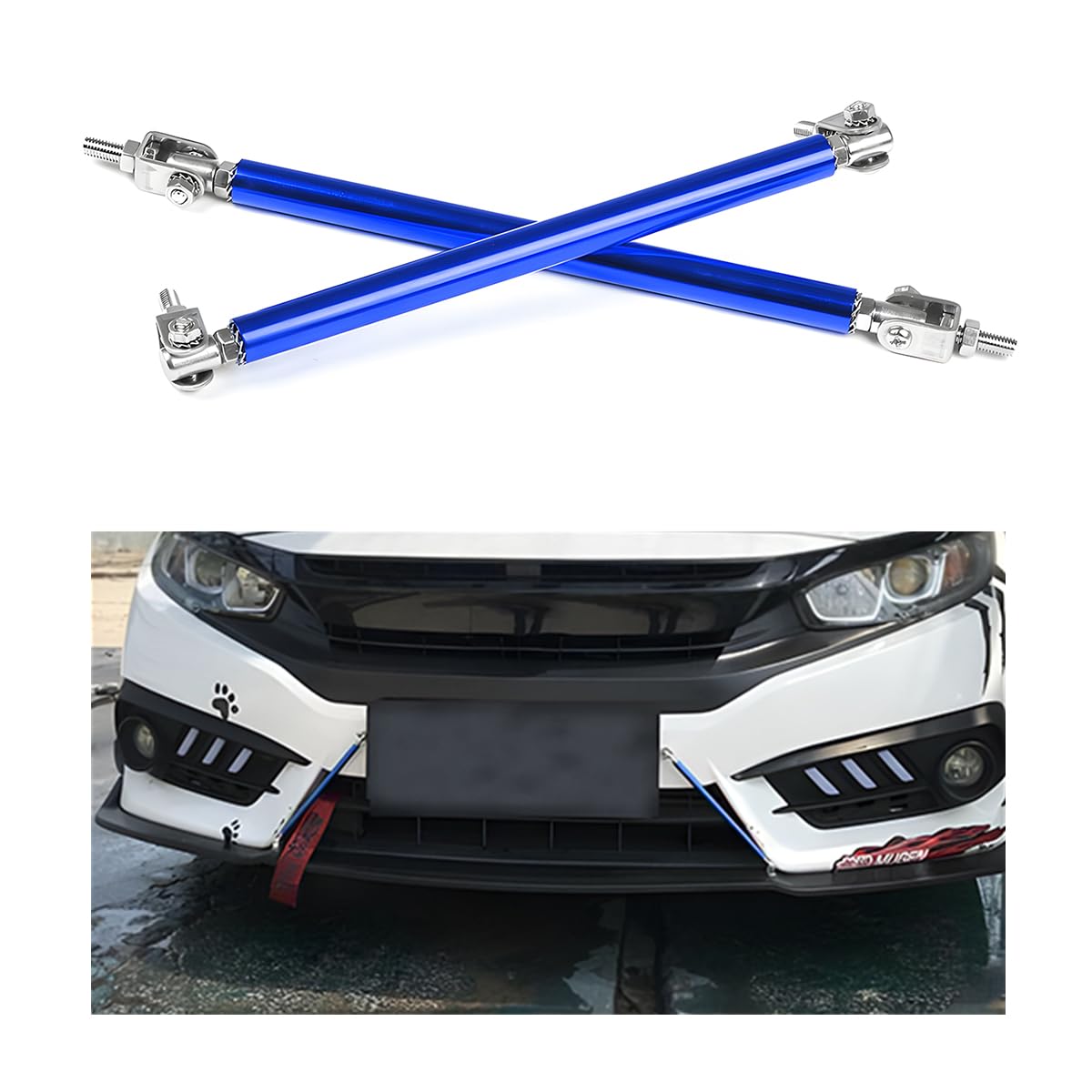 JNNJ 2Pcs Front Splitter Lip Stützstangen, Strebe Lippe-Splitter Rod Frontstoßstange Modifikation, Universal Auto Verstellbare Federbeinstange Spurstangen(Blau) von JNNJ