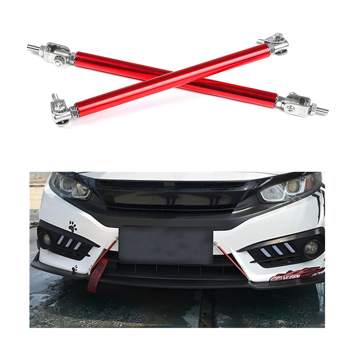 JNNJ 2Pcs Front Splitter Lip Stützstangen, Strebe Lippe-Splitter Rod Frontstoßstange Modifikation, Universal Auto Verstellbare Federbeinstange Spurstangen(Rot) von JNNJ