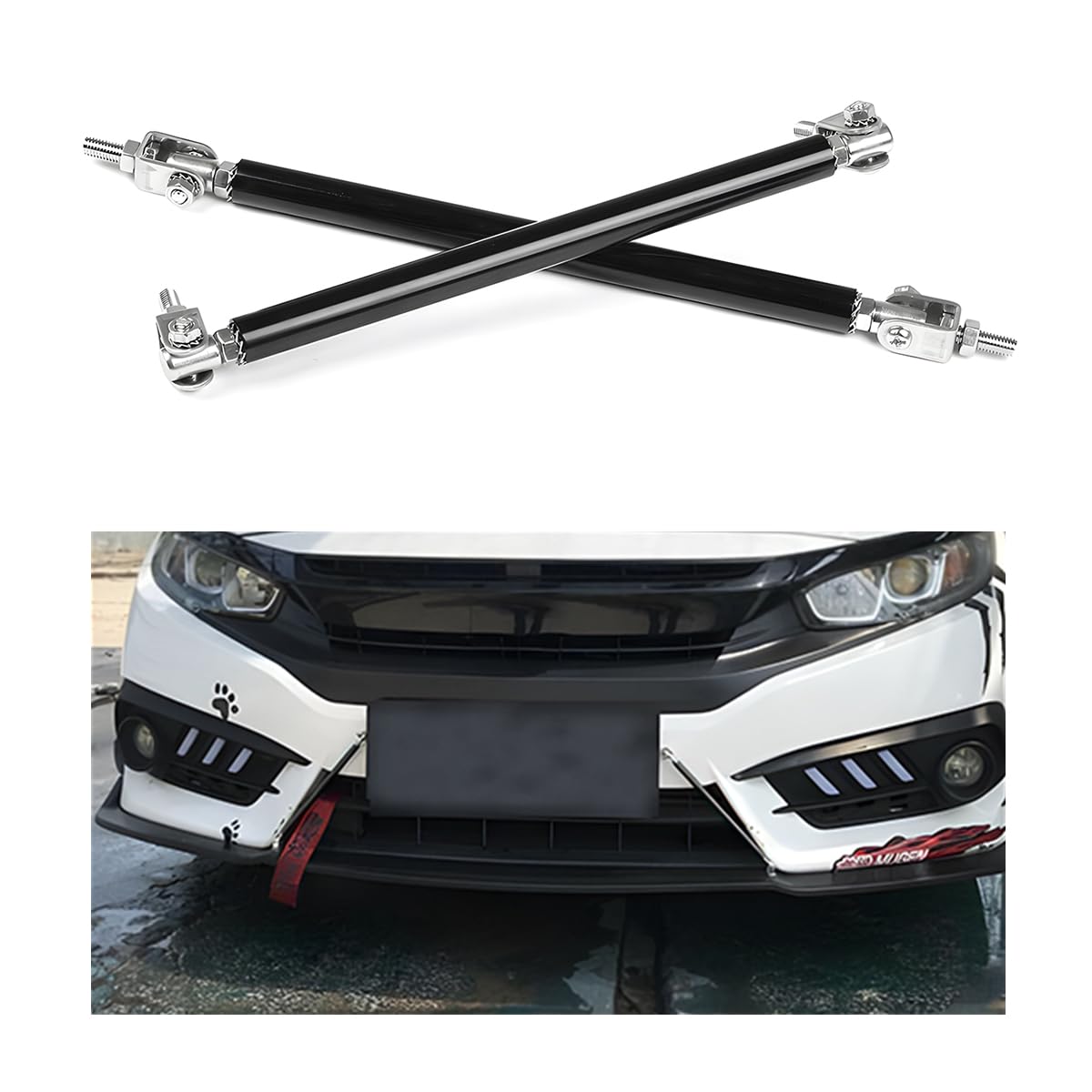 JNNJ 2Pcs Front Splitter Lip Stützstangen, Strebe Lippe-Splitter Rod Frontstoßstange Modifikation, Universal Auto Verstellbare Federbeinstange Spurstangen(Schwarz) von JNNJ