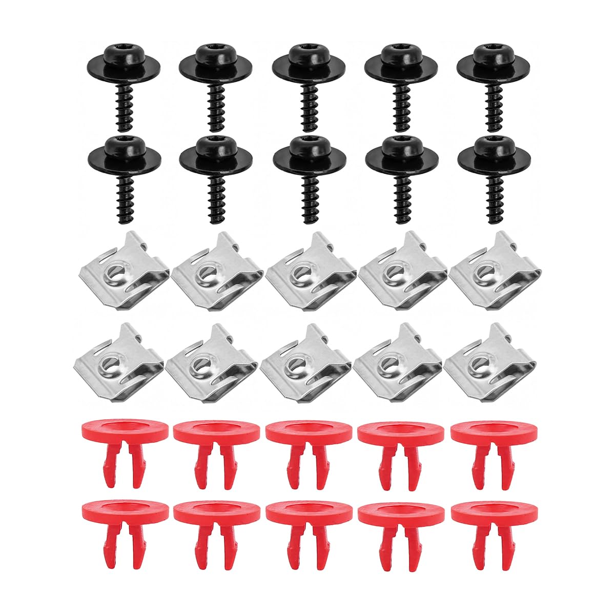 JNNJ 30 Stück Schraube Mutter Clip Kit, Kotflügel Schraube Mit Kotflügel Mutter, Karosserie-Blechmuttern- Und Schrauben-Sortiment, Gewinde Clip Mutter Set Für Auto von JNNJ