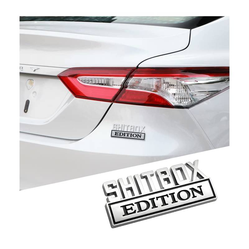 JNNJ 3D Shitbox Autoaufkleber, 3D-Metall-Shitbox Edition-Logo-Emblem-Abzeichen, Auto Tail Side Emblem Zubehör, Stark Klebende Shitbox Aufklebers, Universelles Dekoratives Heckseitenaufkleber von JNNJ