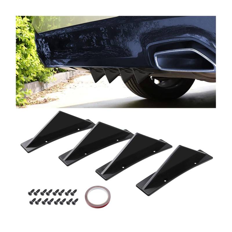 JNNJ 4 Pcs Auto Heckstoßstange Spoiler Diffusor, Auto Heckstoßstange Spoiler, Haifischflosse Heckspoiler Heck Diffusor Splitter Anti-Crash Stoßstange Chassis(Schwarz/Biegung) von JNNJ