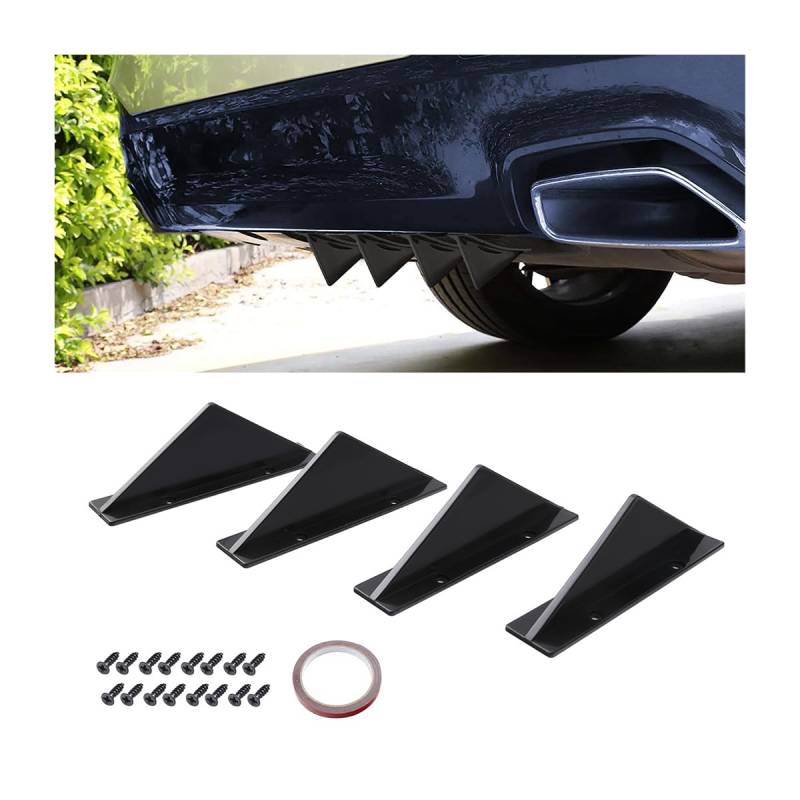 JNNJ 4 Pcs Auto Heckstoßstange Spoiler Diffusor, Auto Heckstoßstange Spoiler, Haifischflosse Heckspoiler Heck Diffusor Splitter Anti-Crash Stoßstange Chassis(Schwarz/Flach) von JNNJ