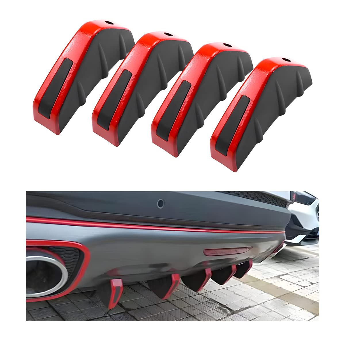 JNNJ 4 Stück Auto Heckstoßstange Spoiler, Auto Heckstoßstange Spoiler Diffusor, Haifischflosse Schützen Abdeckung Anti-Crash Stoßstange Chassis Dekoration(Rot) von JNNJ