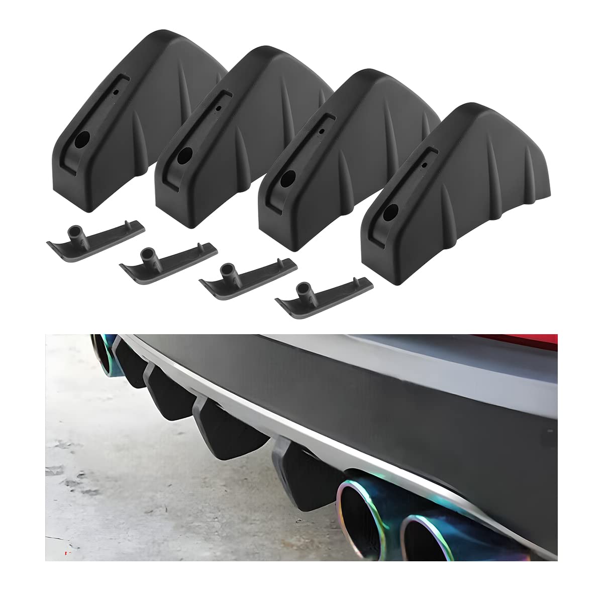 JNNJ 4 Stück Auto Heckstoßstange Spoiler, Auto Heckstoßstange Spoiler Diffusor, Haifischflosse Schützen Abdeckung Anti-Crash Stoßstange Chassis Dekoration(Schwarz) von JNNJ