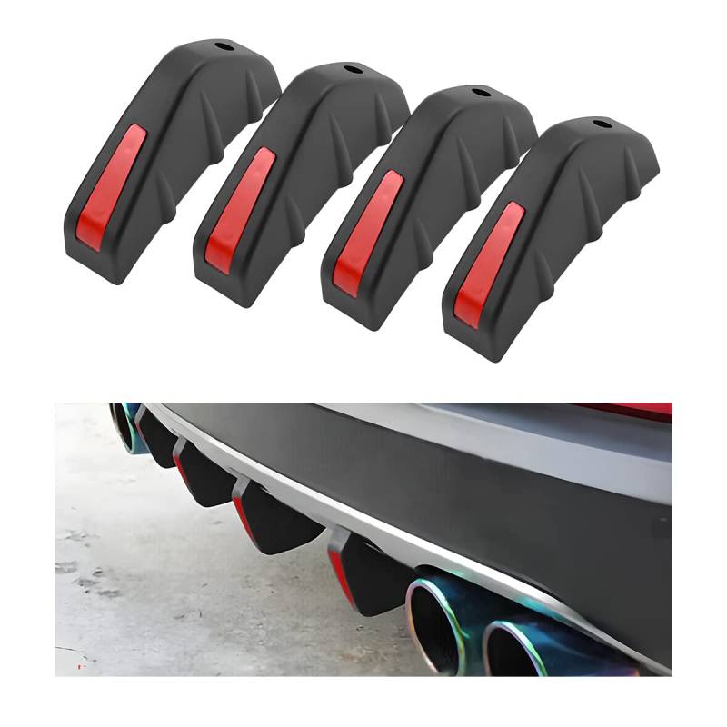 JNNJ 4 Stück Auto Heckstoßstange Spoiler, Auto Heckstoßstange Spoiler Diffusor, Haifischflosse Schützen Abdeckung Anti-Crash Stoßstange Chassis Dekoration(Schwarz/Rot) von JNNJ