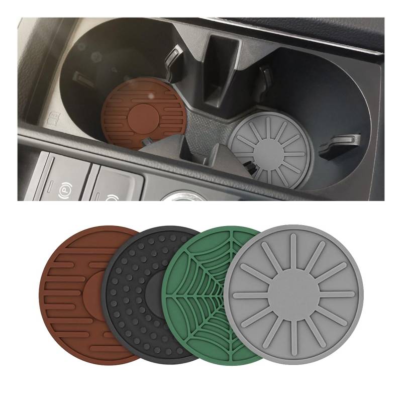 JNNJ 4 Stück Universal Auto Getränkehalter Untersetzer, Auto Tassenhalter Silikon Untersetzer Anti-Rutsch, Sun Dot Spider Stripe Design Auto Untersetzer(Gemischt) von JNNJ