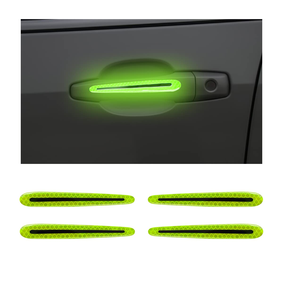 JNNJ 4PCS Auto-Türgriff-Schutz Reflektierende Aufkleber, Autotürgriff Sicherheitswarnung Streifen, 3D-Kohlefaser Autotürgriff Lack Kratzschutz Aufkleber(Grün) von JNNJ