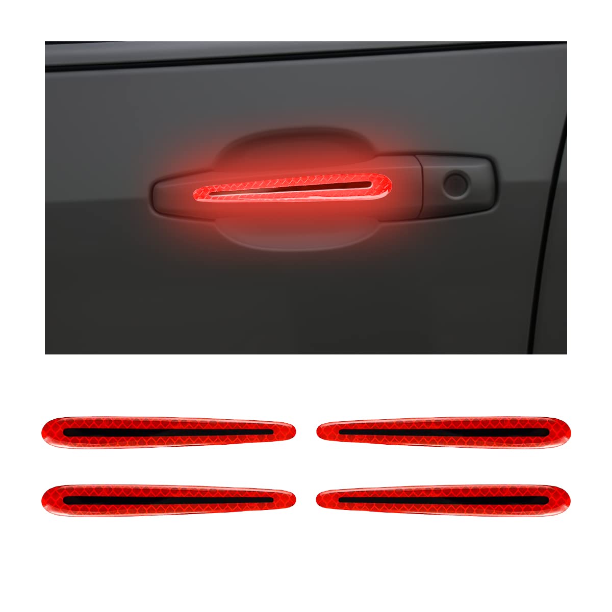 JNNJ 4PCS Auto-Türgriff-Schutz Reflektierende Aufkleber, Autotürgriff Sicherheitswarnung Streifen, 3D-Kohlefaser Autotürgriff Lack Kratzschutz Aufkleber(Rot) von JNNJ