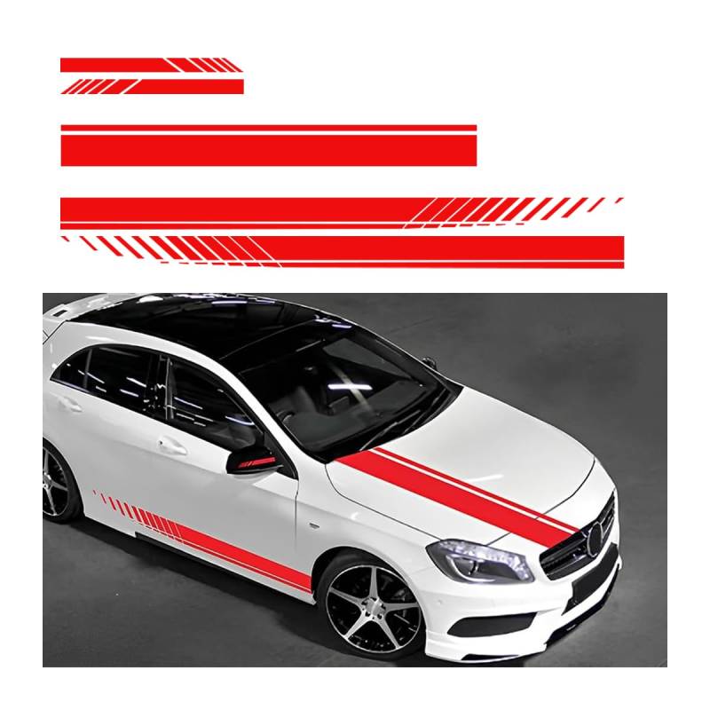JNNJ 5 Stück Auto Haube Streifen Aufkleber, Auto Racing Karosserie Seite Streifen Aufkleber, Aufkleber Streifen Dekoration Für Autos SUV LKW Geländewagen(Rot) von JNNJ
