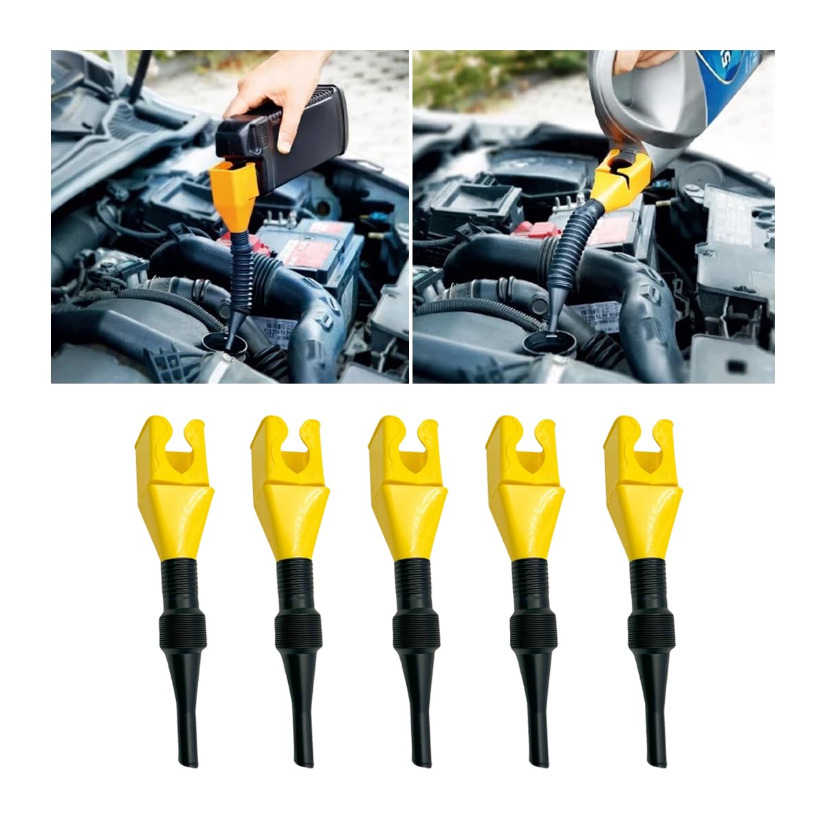 JNNJ 5 Stück Autos-Kraftstofftrichter, Universal Autos Benzin Kraftstofftrichter mit Abnehmbarem Auslauf und Langen Trichtern (Gelb) von JNNJ