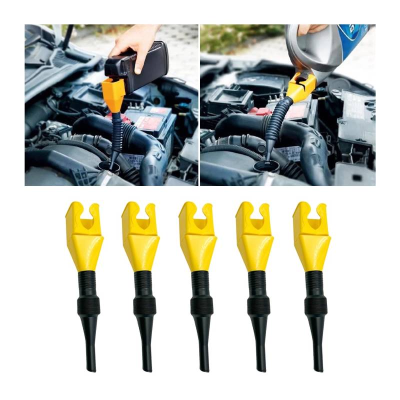 JNNJ 5 Stück Autos-Kraftstofftrichter, Universal Autos Benzin Kraftstofftrichter mit Abnehmbarem Auslauf und Langen Trichtern (Gelb) von JNNJ