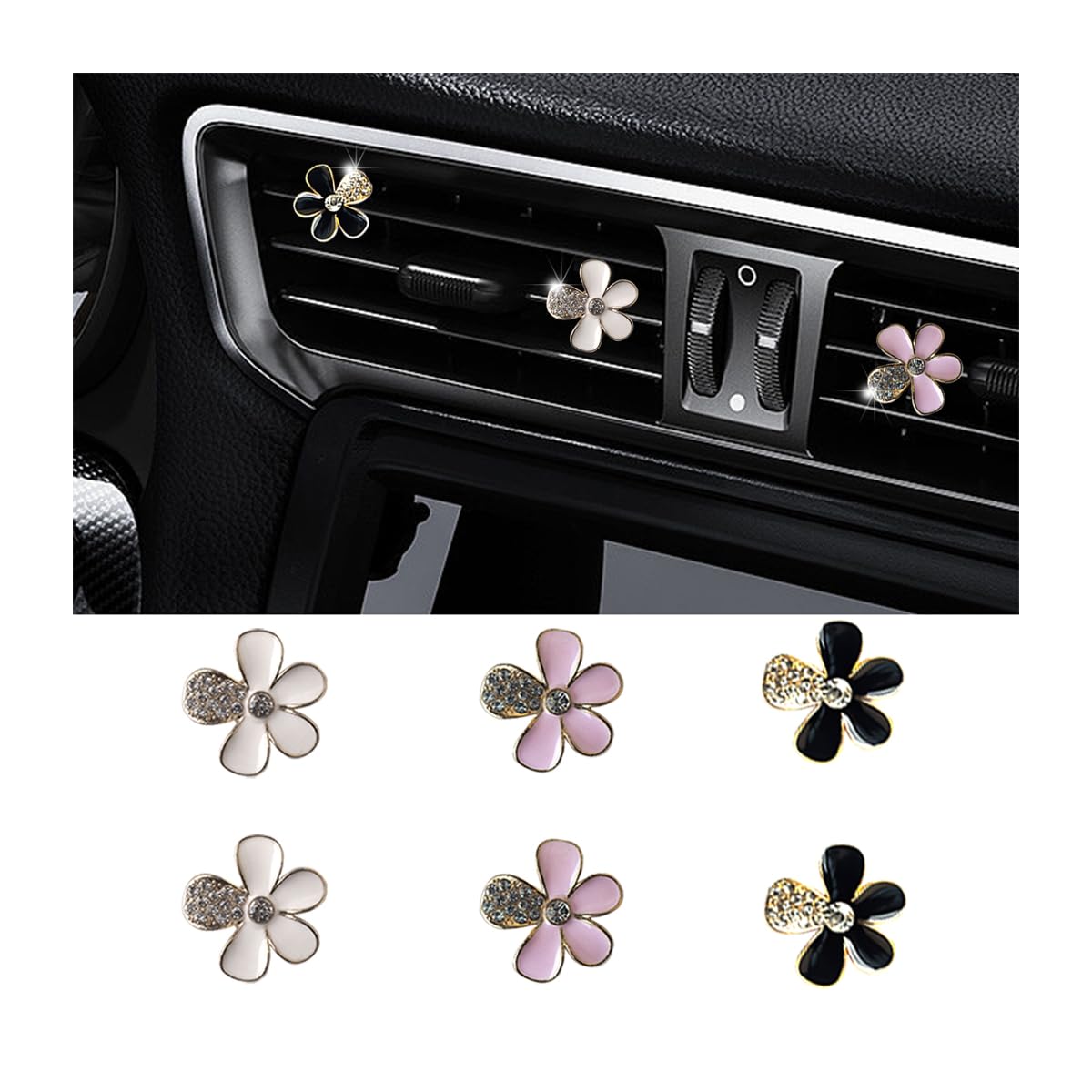 JNNJ 6 Stück Gänseblümchen Auto Lufterfrischer Lüftungsclips, Daisy Car Air Vent Diffusor Clips, Auto Lufterfrischer Clip Innen Deko Anhänger Bunte, Zubehör(Mehrfarbig) von JNNJ