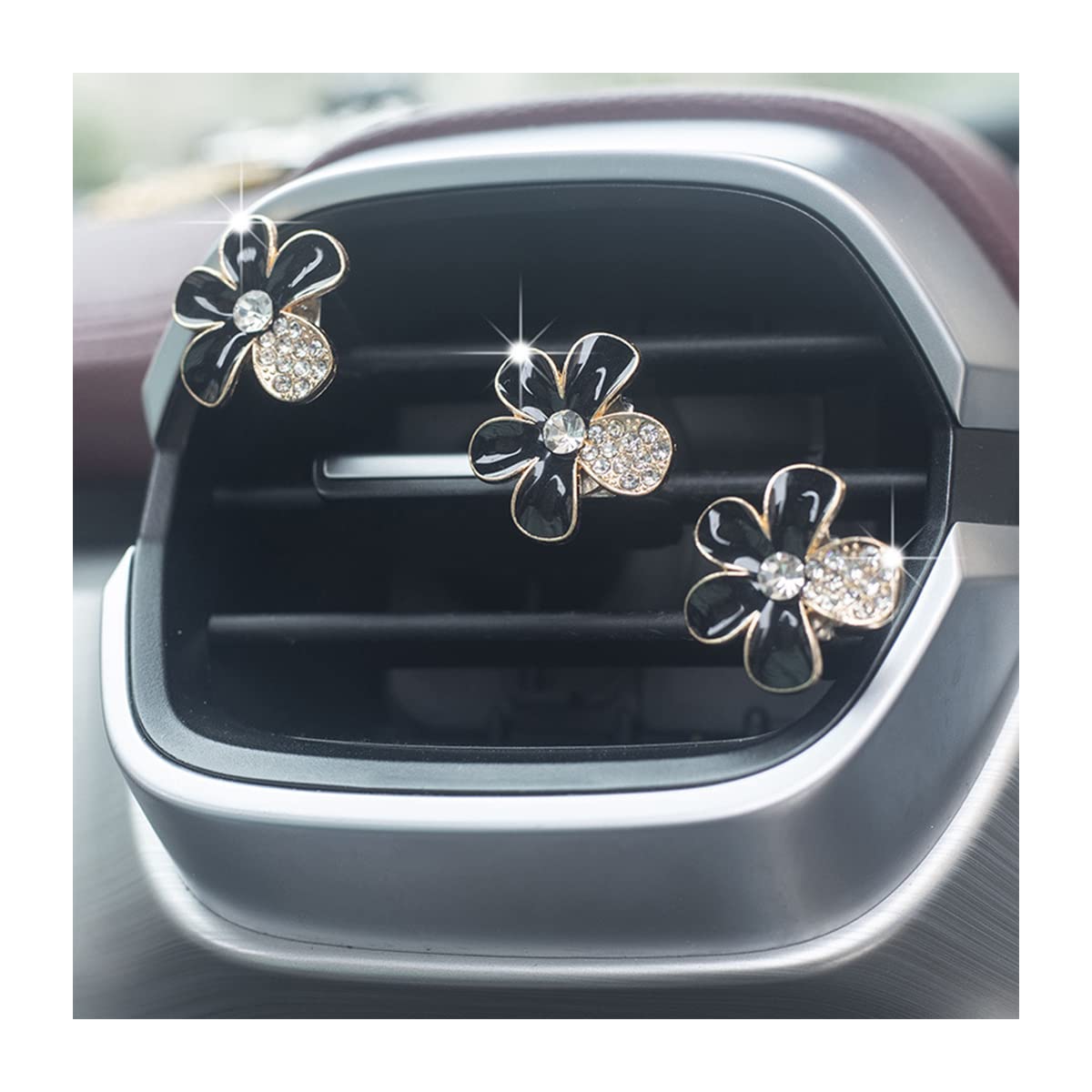 JNNJ 6 Stück Gänseblümchen Auto Lufterfrischer Lüftungsclips, Daisy Car Air Vent Diffusor Clips, Auto Lufterfrischer Clip Innen Deko Anhänger Bunte, Zubehör(Schwarz) von JNNJ