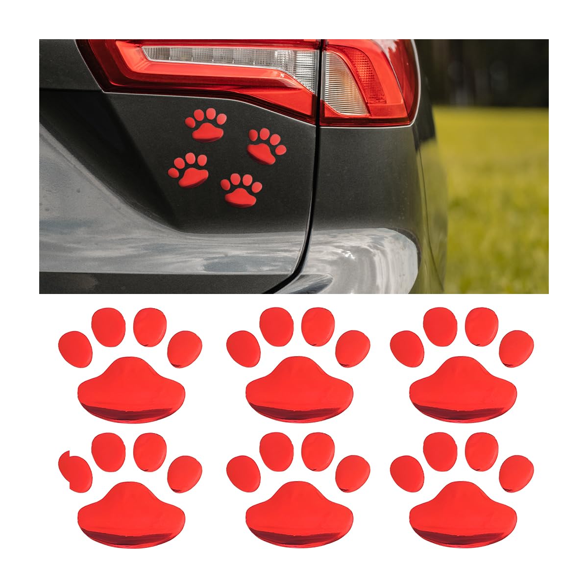 JNNJ 6 Stück Hundepfotenabdruck Als Aufkleber für Die Autodekoration, Niedliches Tier Bär Pfotenabdruck Auto-Emblem, 3D-Tierpfotenaufkleber für Autofenster(Rot) von JNNJ