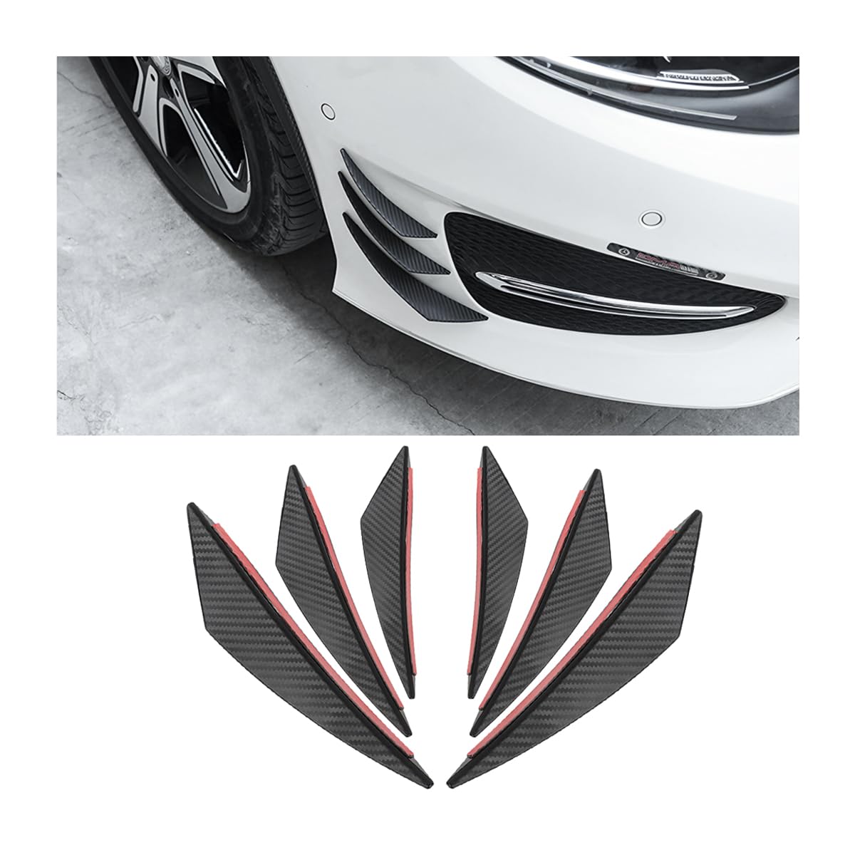 JNNJ 6 Stücke Universal Auto Front Bumper Lip Splitter, Auto Frontstoßflosse Spoiler Canards Refit, Auto Frontstoßstange Windmesser Trims Front Bar Universal（Kohlenstoffmuster） von JNNJ