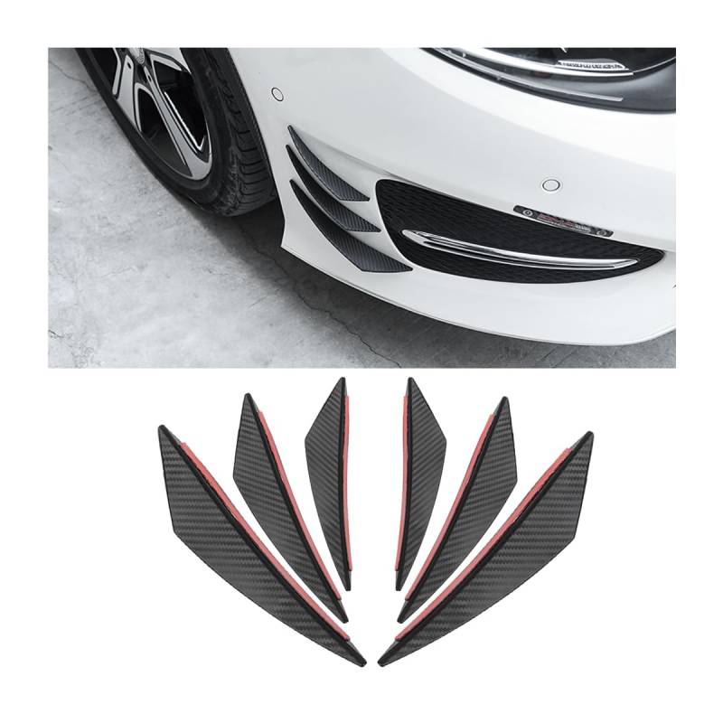 JNNJ 6 Stücke Universal Front Bumper Lip Splitter, Frontstoßflosse Spoiler Canards Refit, Frontstoßstange Windmesser Trims Front Bar (Kohlenstoffmuster) von JNNJ