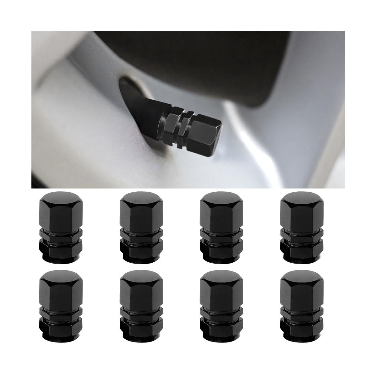 JNNJ 8 Stücke Ventilkappen, Valve Caps, Motorrad-Ventilkappen, Staubkappe Für Autoreifenventil, Ventilkappen Für Reifen, Auto-Ventilkappen, Eloxiertes Aluminium-Reifenventilkappen-Set(Schwarz) von JNNJ
